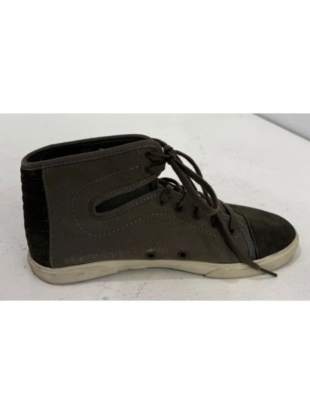 Vans High Top Lace Up Sneakers Olive Green Canvas Suede Streetwear Shoes Size 8